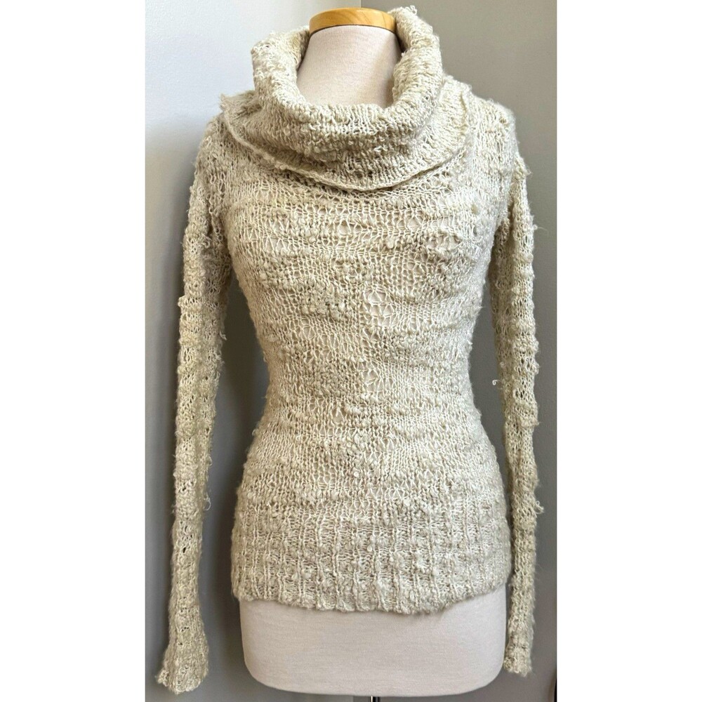 Between Me & You Cowl Neck Loose Knit Sweater Cream Twilightcore/Boho~Size Small
